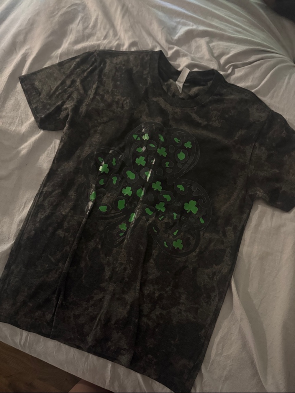 Black Tee with Green Shamrock Graphic